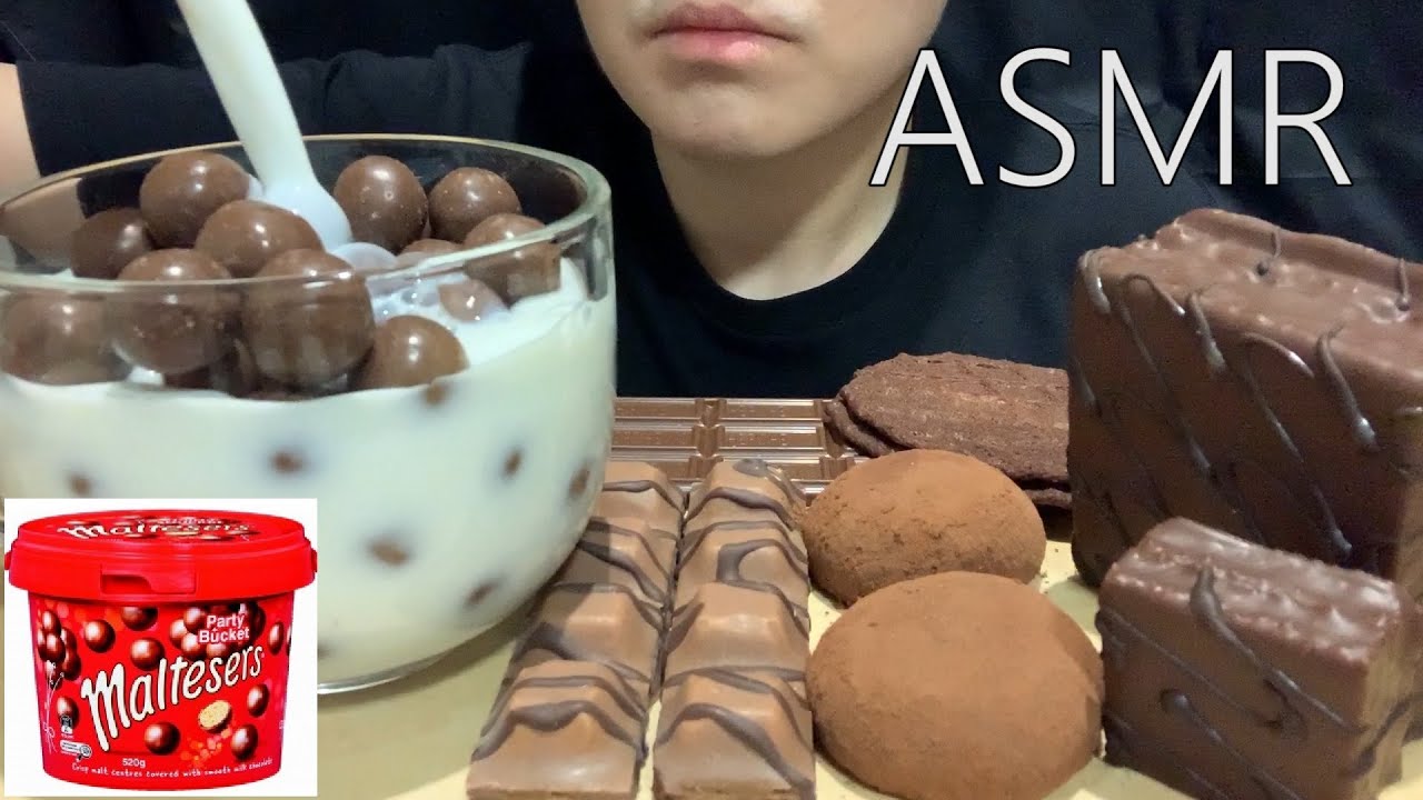 ASMR 몰티져스, 허쉬초콜렛, 허쉬와플, 대왕 오예스, 초코찹쌀떡 디저트 먹방 (MALTESERS, CHOCOLATE BALLS & MILK, RICE CAKE, DESSERT)