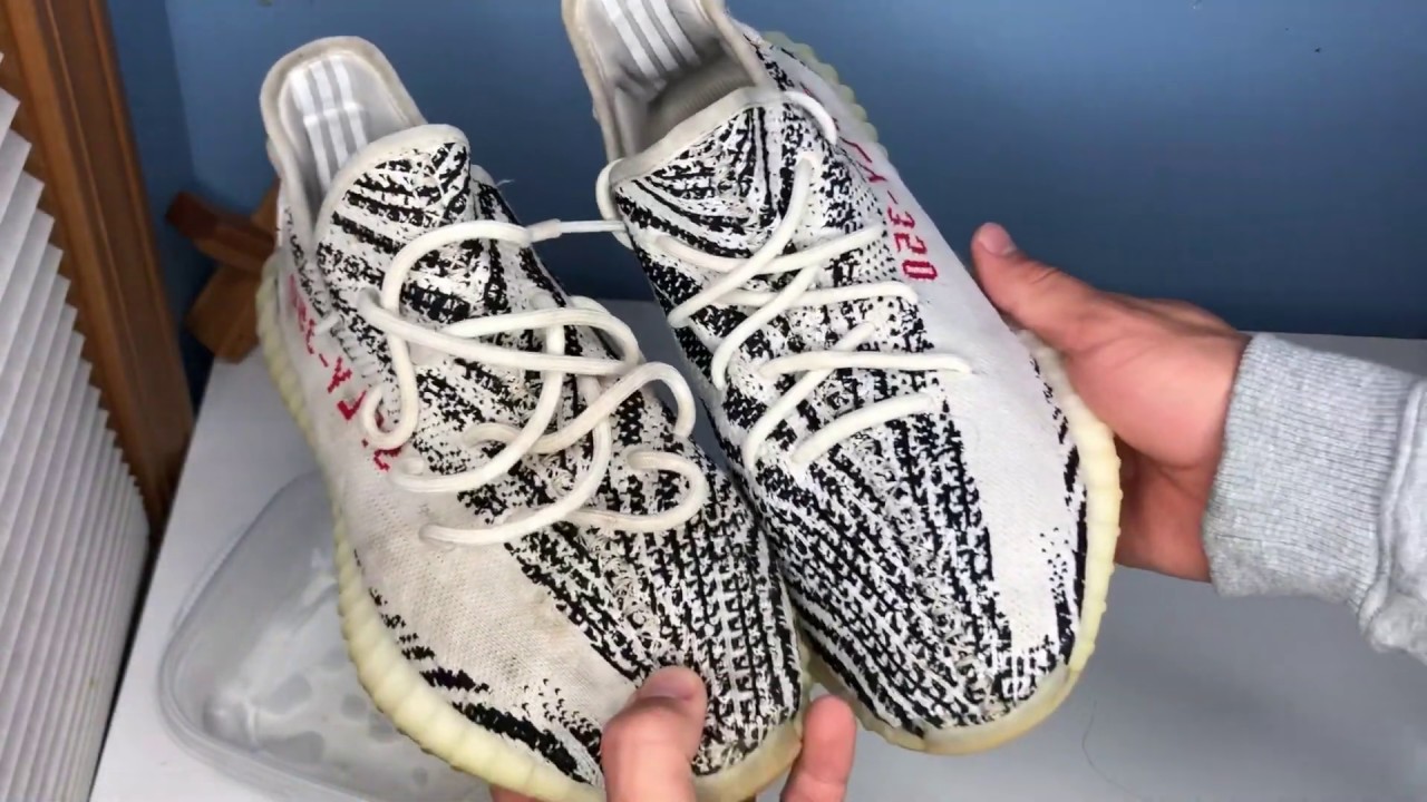 to clean Zebra Yeezys with yellow soles - YouTube