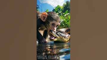 Giant python attacks baby monkey on stream bank  #snake #wildlife #animals #monkey #python