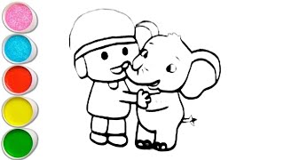 Cute pocoyo with Elephant Drawing, Painting and Coloring For Kids and Toddlers_ Easy Drawing