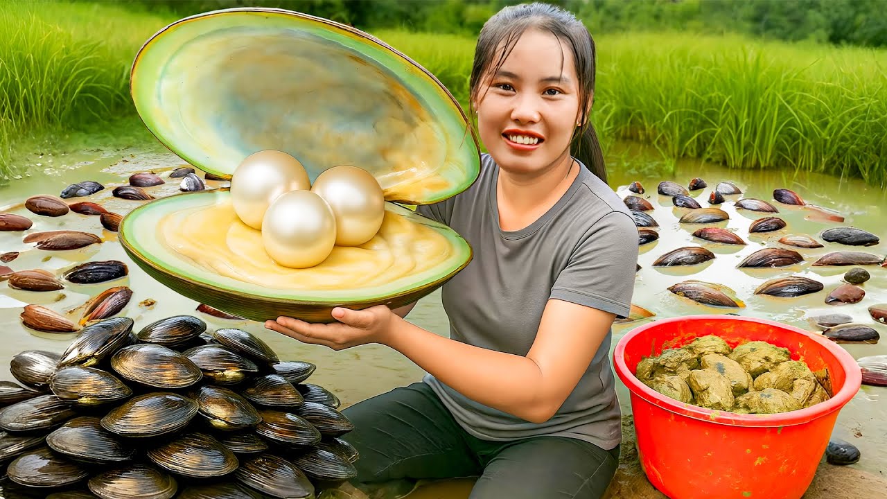 Harvesting a giant pond full of huge oysters to sell at the market, making delicious oyster porridge
