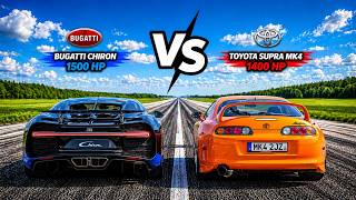 $3,000,000 vs $100,000! Bugatti Chiron vs 1400HP Toyota Supra MK4 DRAG RACE 0 - 300 km/h