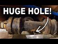 Huge Hole In Cast Iron Drain Pipe - Temporary Fix!