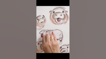 Drawing baby hippo Moo Deng, #shorts, #hippo #viralart #pigmy #moodeng