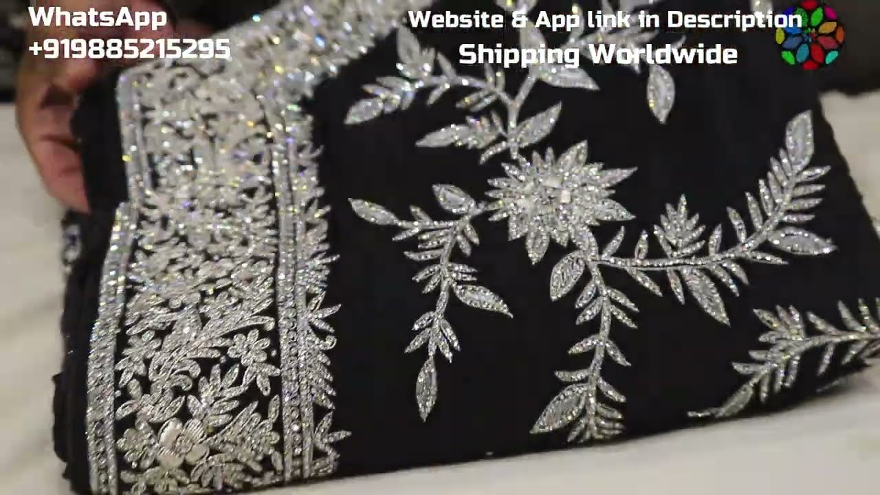 AR-1462 "The Raven Rose" Premium Bridal Saree||Pure Crepe Fabric||Crystals||Zardozi||Dabka Work