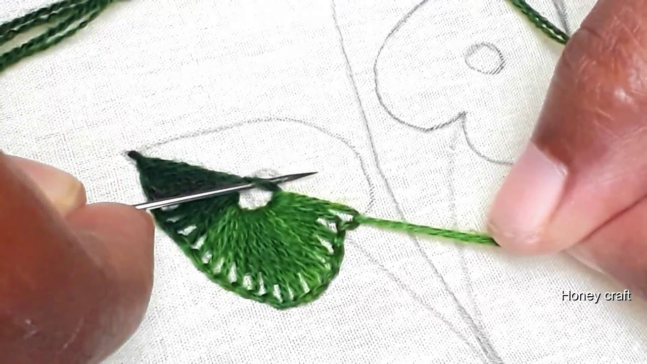 Hand embroidery leaf tutorial | Embroidery Leaf Design - YouTube