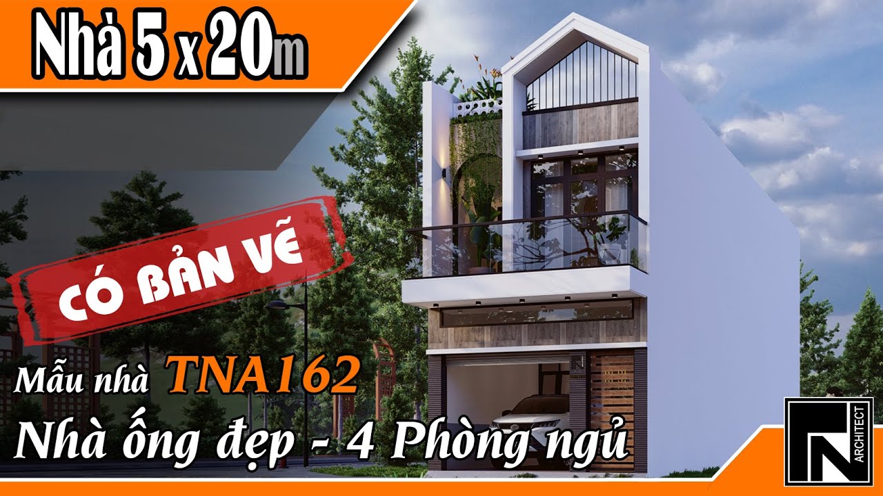 TNA162 - Mẫu nhà ống 2 tầng đẹp hiện đại 5x20m với 4 phòng ngủ