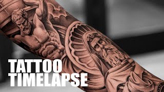 BLACK AND GREY STATUE TATTOO  | TIMELAPSE