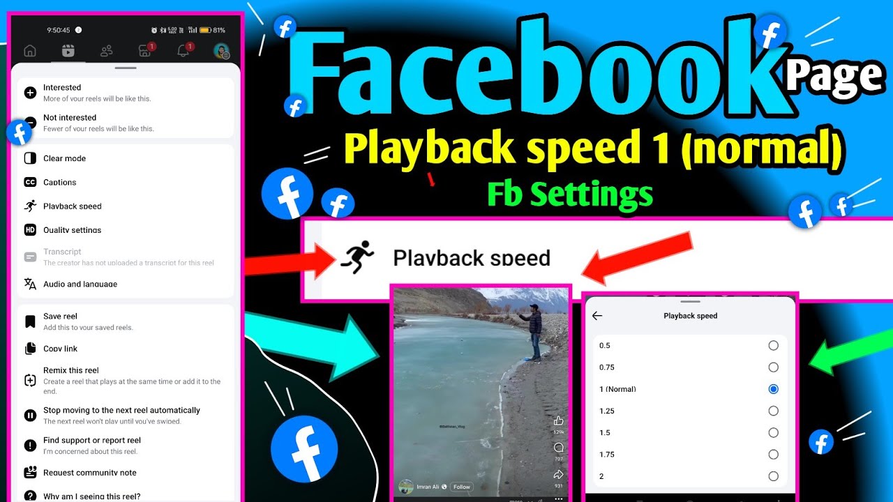 Facebook Playback speed settings | Playback speed 1x (normal) - YouTube