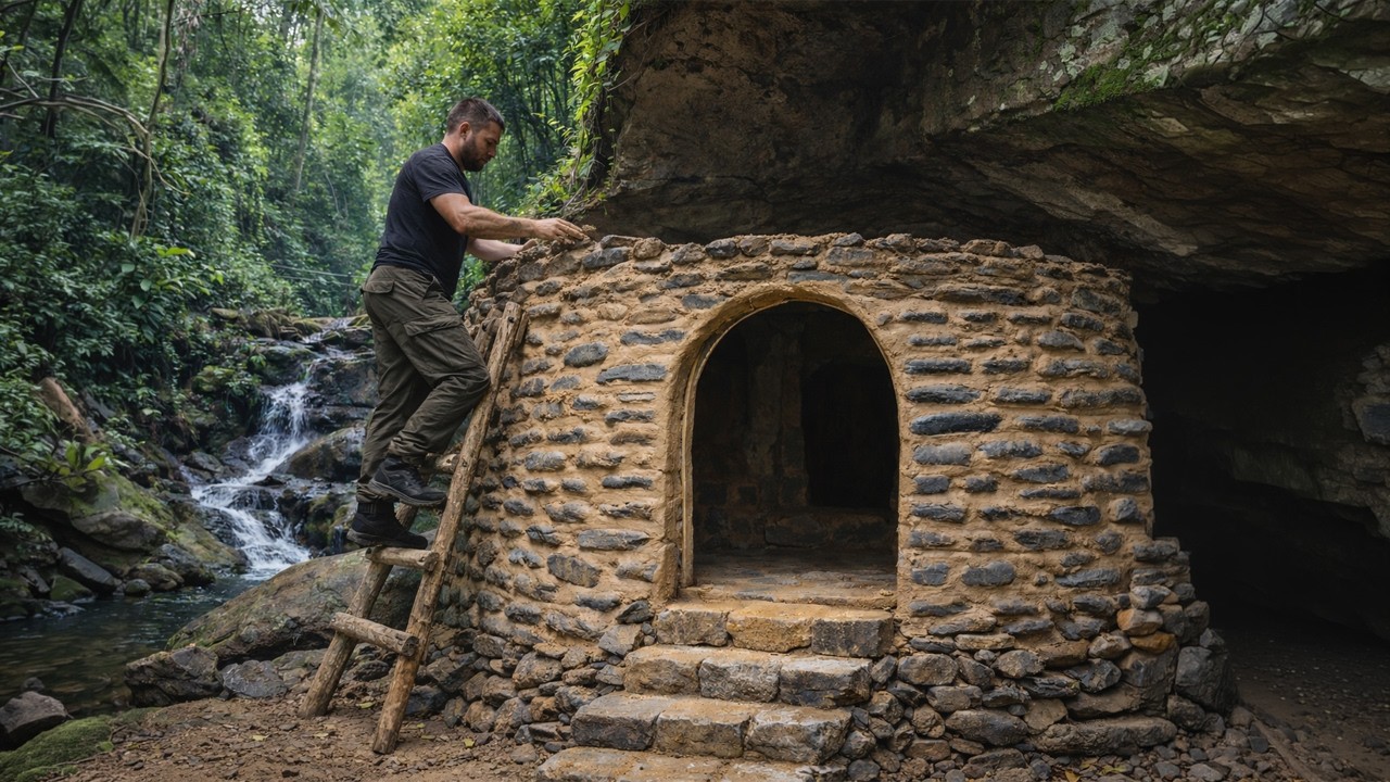 Man Spent 7 Days Building a Stone Survival House Under a Giant Rock ...