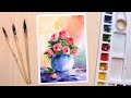 Watercolor painting for beginners beautiful flowers and leafs