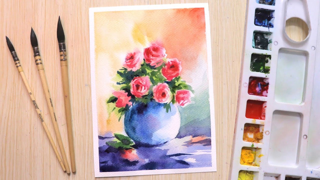 Watercolor painting for beginners beautiful flowers and leafs ...
