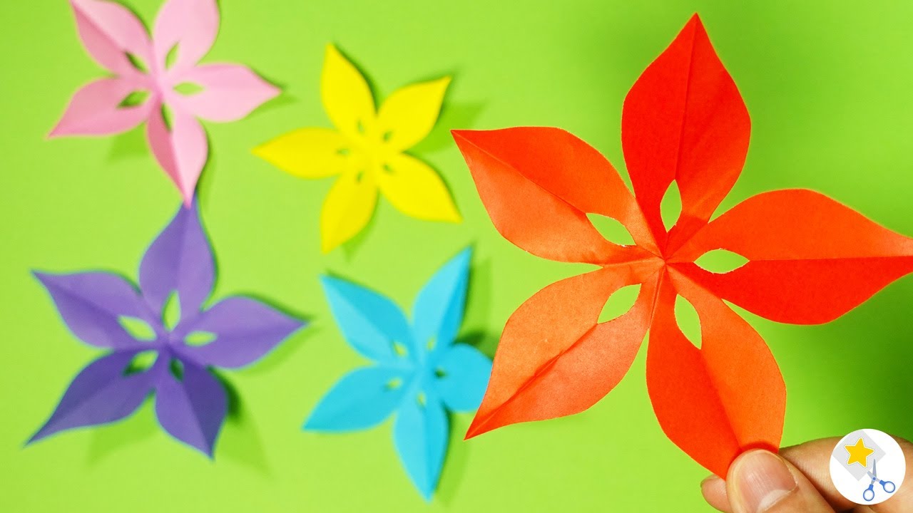 切り絵 シンプルなお花の切り方 簡単な図案でハサミだけで作れるのに とってもカワイイ 音声説明あり 家で一緒にやってみよう 工作編 切り絵をはじめよう Youtube