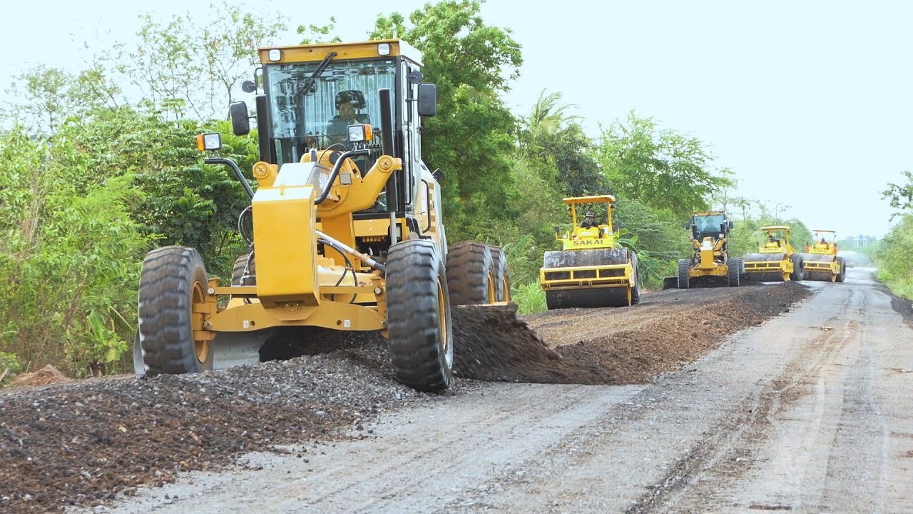 Incredible Gravel Crushing Mix Process Using Road Construction Equipment | Provincial Road Project