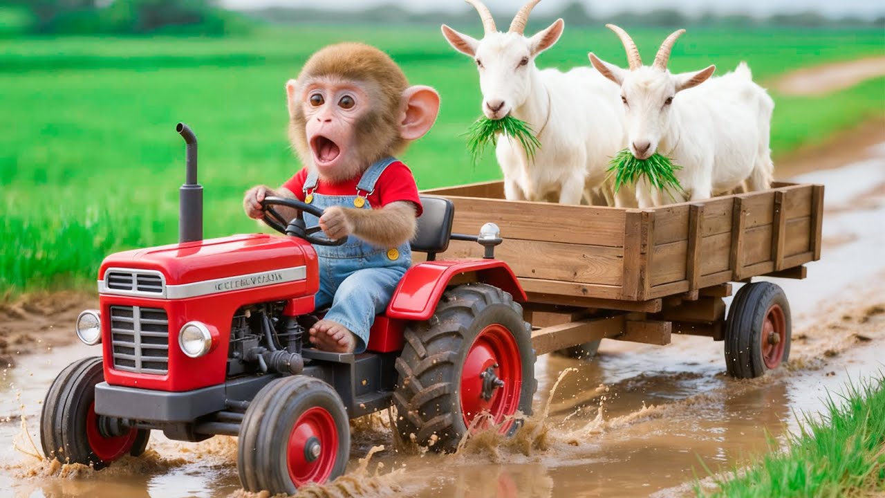 Kind Farmer Monkey Nana Rescues the Injured Goat and Carefully Takes Care of It