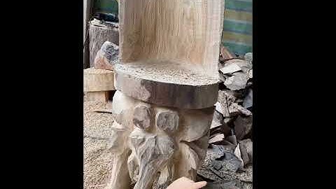 Creating a Sculpture Chair From a Tree Trunk Using a Chainsaw Machines Wood Carving