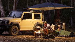 Solo Camping and Cast-iron Cooking on Campfire | Slow-cooked Beef Stew | ASMR | Suzuki Jimny