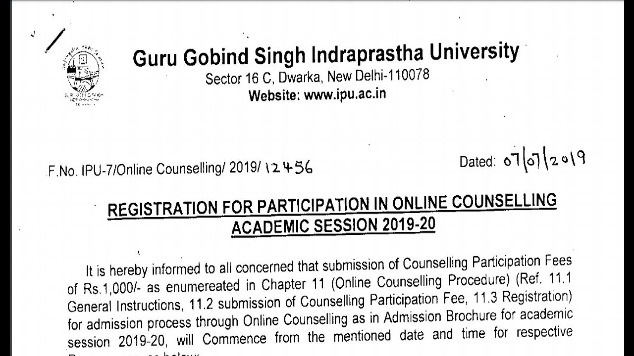 Ip University Online Counselling Registration Important Notice Information Ggsipu Rahul Chandrawal Youtube