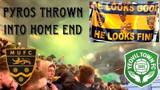 Maidstone Utd Win over Table Topping Yeovil . Crowd Trouble.  Objects, Pyros Thrown. Nat Lge Sth.