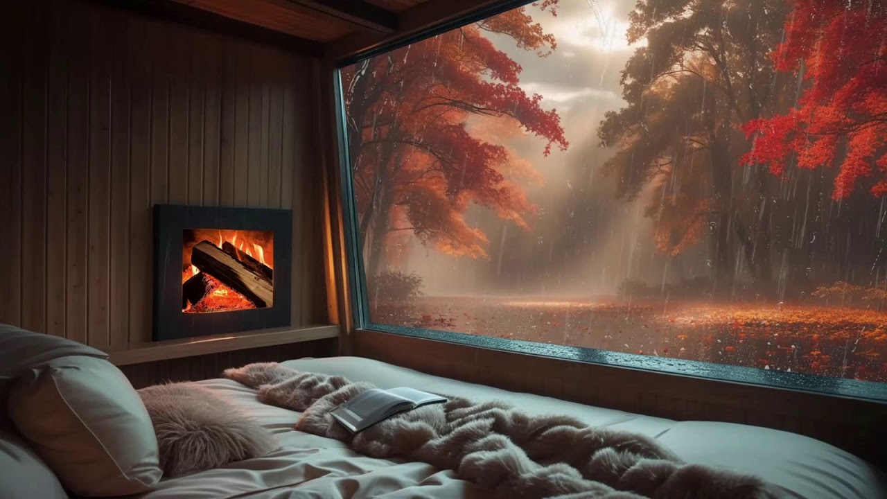 🔴| Rainy Autumn Study Room 🌧️ Ambient Rain for Focus/Sleep