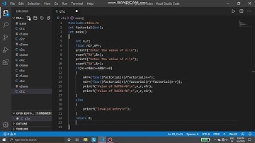 How to find nPr and nCr in C language||visual Studio Code.