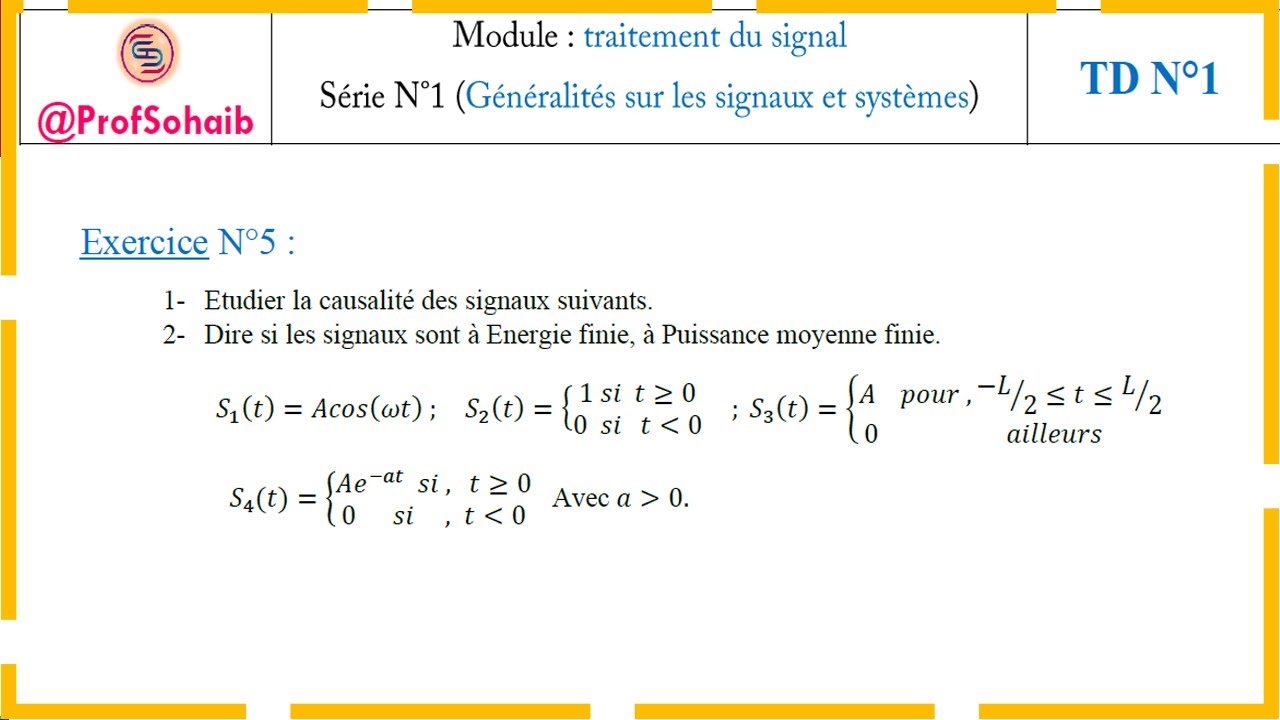 Traitement du signal{ Série N°1}(Généralités sur les signaux et ...