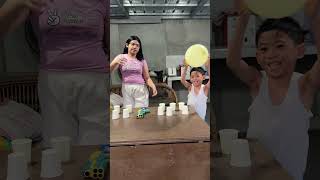 Balloon Cup Flip Challenge na may konting dayaan 😂🎈🥤 #siblingsbonding #funtimes #familyfun