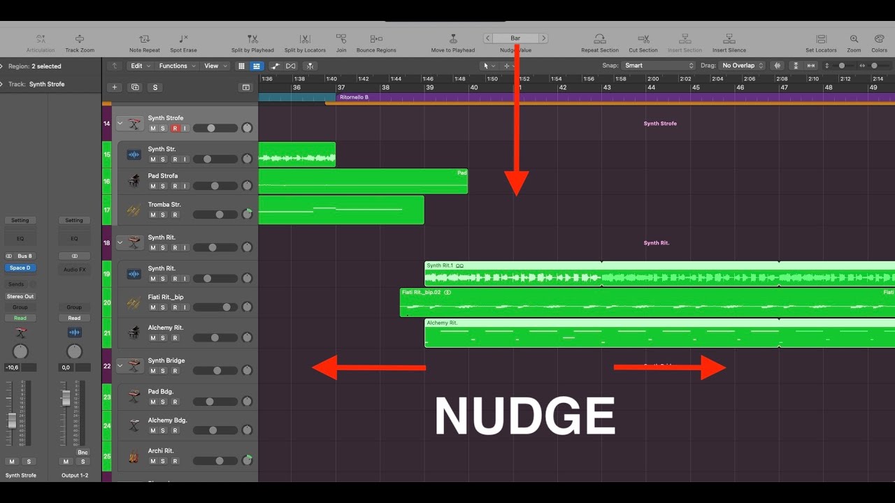 Logic Pro - Move a Region Left and Right of a Desired Value - Nudge with Shortcut
