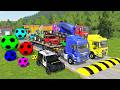 TRANSPORTING PIXAR CARS &amp; FRUITS WITH COLORED &amp; JOHN DEERE vs CLAAS vs TRACTORS - BeamNG.drive #96