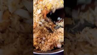 Fried rice with dried shrimp, crispy pork belly, egg, and onions — smoky, and incredibly tasty!