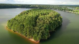An Aerial circle around Devil's Step Island, Tims Ford Lake in TN