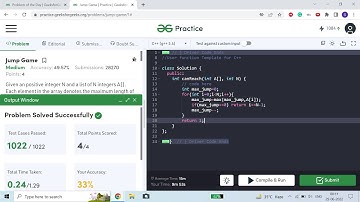 Jump Game | O(1) Space O(N) Time Complexity | GFG | Explained with Example | C++ | PotD 29-06-22