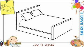 How to draw a bed EASY step by step for kids, beginners, children 1