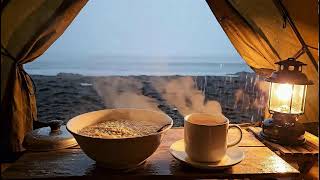 Cozy Solo Beach Camping in Heavy Rain: Ramen &amp; ASMR Waves 🌧️ #BeachCamping