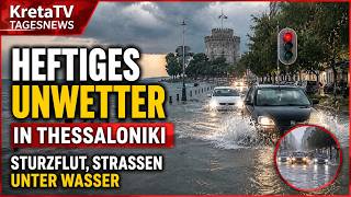 Heftiges Unwetter in Thessaloniki! Sturzflut, Strassen unter Wasser!  Kreta/Crete/Thessaloniki 2026