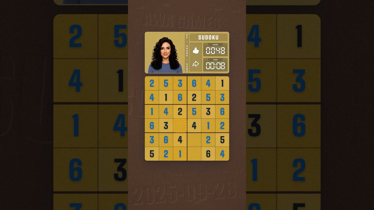 LinkedIn Mini Sudoku #48 solved board for September 28, 2025, 6x6 grid
