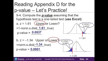 9.1 Hypothesis Test for a Mean (Population Mean Unknown, p-value method) with Excel