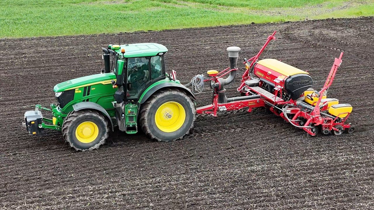 JOHN DEERE 6R 250 mit VÄDERSTAD Tempo F8 am Mais legen / 4K