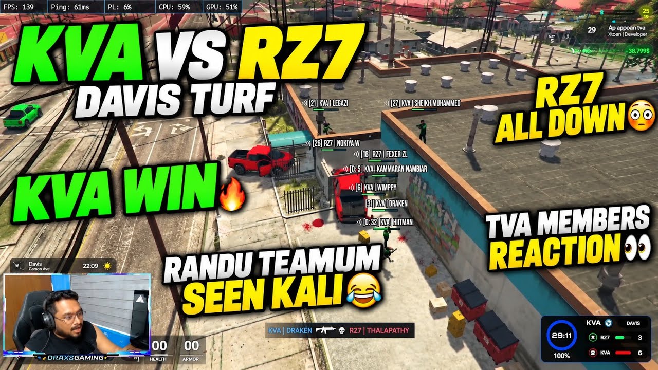 KVA VS RZ7 DAVIS TURF 🔥 | RZ7 ALL DOWN 😳 | TVA MEMBERS REACTION 😂