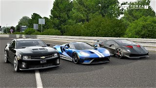 Forza 7 Drag race: Camaro ZL1 2012 (880hp) vs Ford GT 2017 vs Lamborghini Sesto Elemento