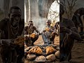 Tribal Bushfire Cooking: Primitive Meat Feast Cooked on Stone Fire 🔥 #tribalfood #triballife #shorts