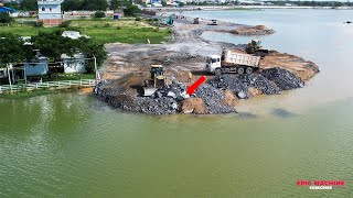 Incredible Engineering Accomplishment Constructing a Road Across a Lake By Bulldozer Spreading Stone