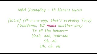 Lyrics NBA YounBboy - Hi haters