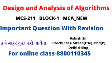 Design and Analysis of Algorithms ||MCS-211|| BLOCK-1 ||MCA_NEW || Important Question With Revision