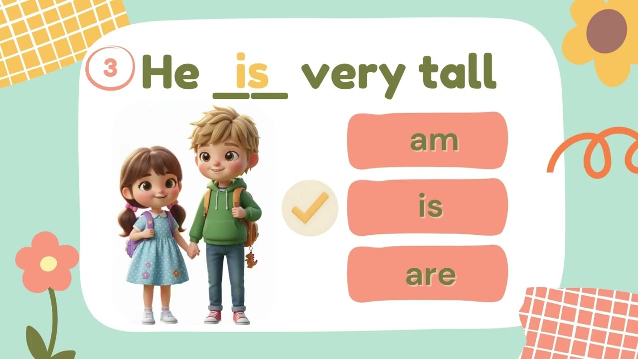 Verb To Be Quiz for Kids (Part 1) | Am Is Are | Fun English Grammar
