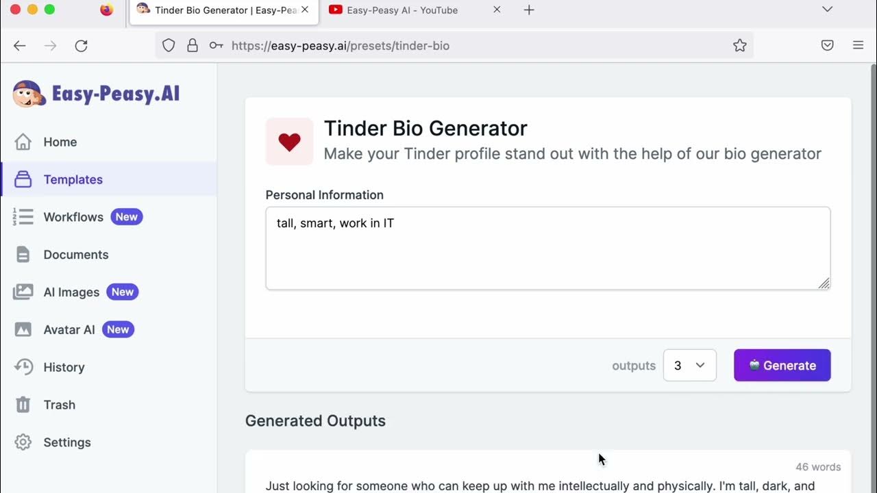 Tinder Bio Generator by AI - How to be a pro at online dating ️ - YouTube