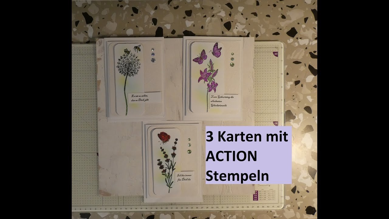 3 Karten mit ACTION STEMPELN schnell gemacht !!!!!!!!! - YouTube