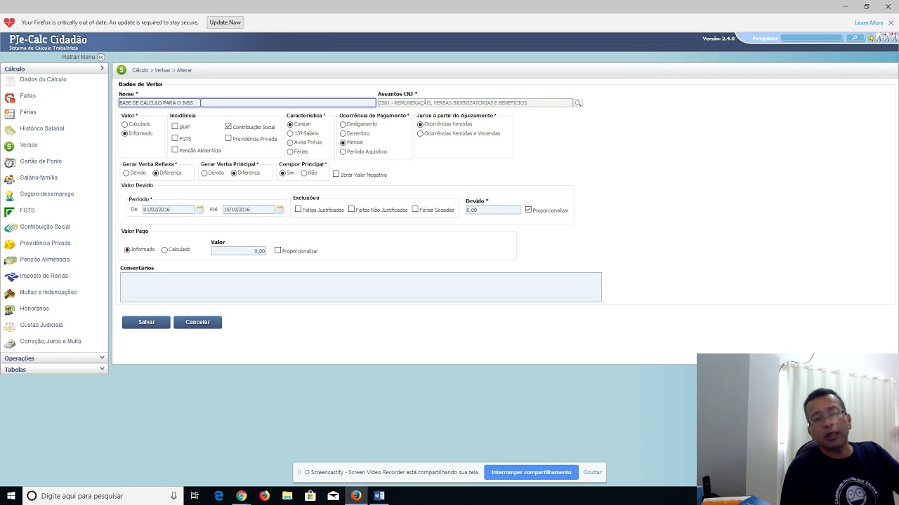 Liquidação de acordo não cumprido, com o PJE-Calc