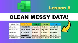 Lesson 8 - Excel Text Functions: UPPER, LOWER, PROPER & TRIM | Clean & Standardize Messy Data
