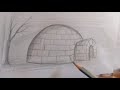 How to draw easy Igloo house for beginners pencil sketch